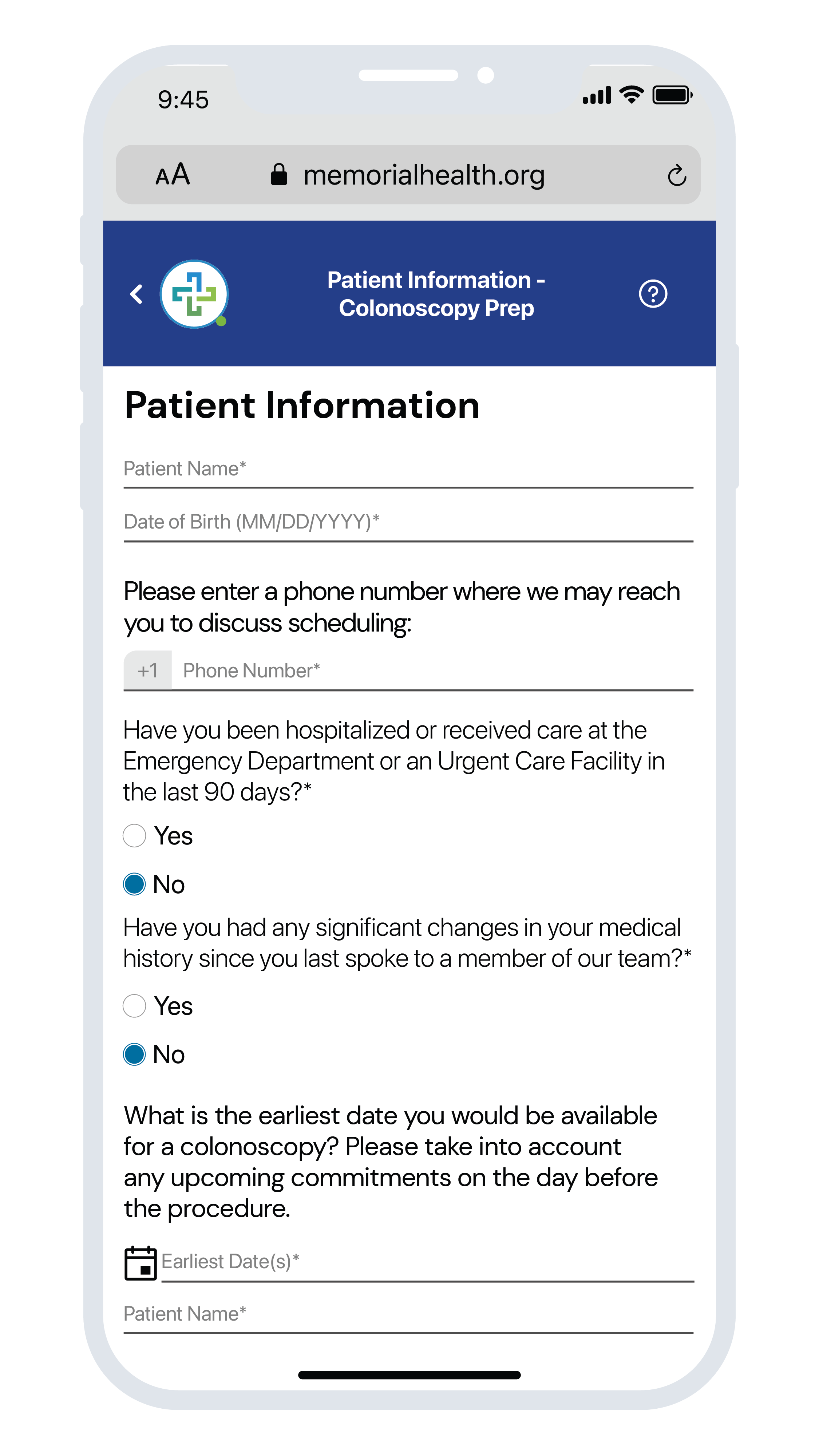 Example of a digital hipaa-compliant form delivered by a chatbot