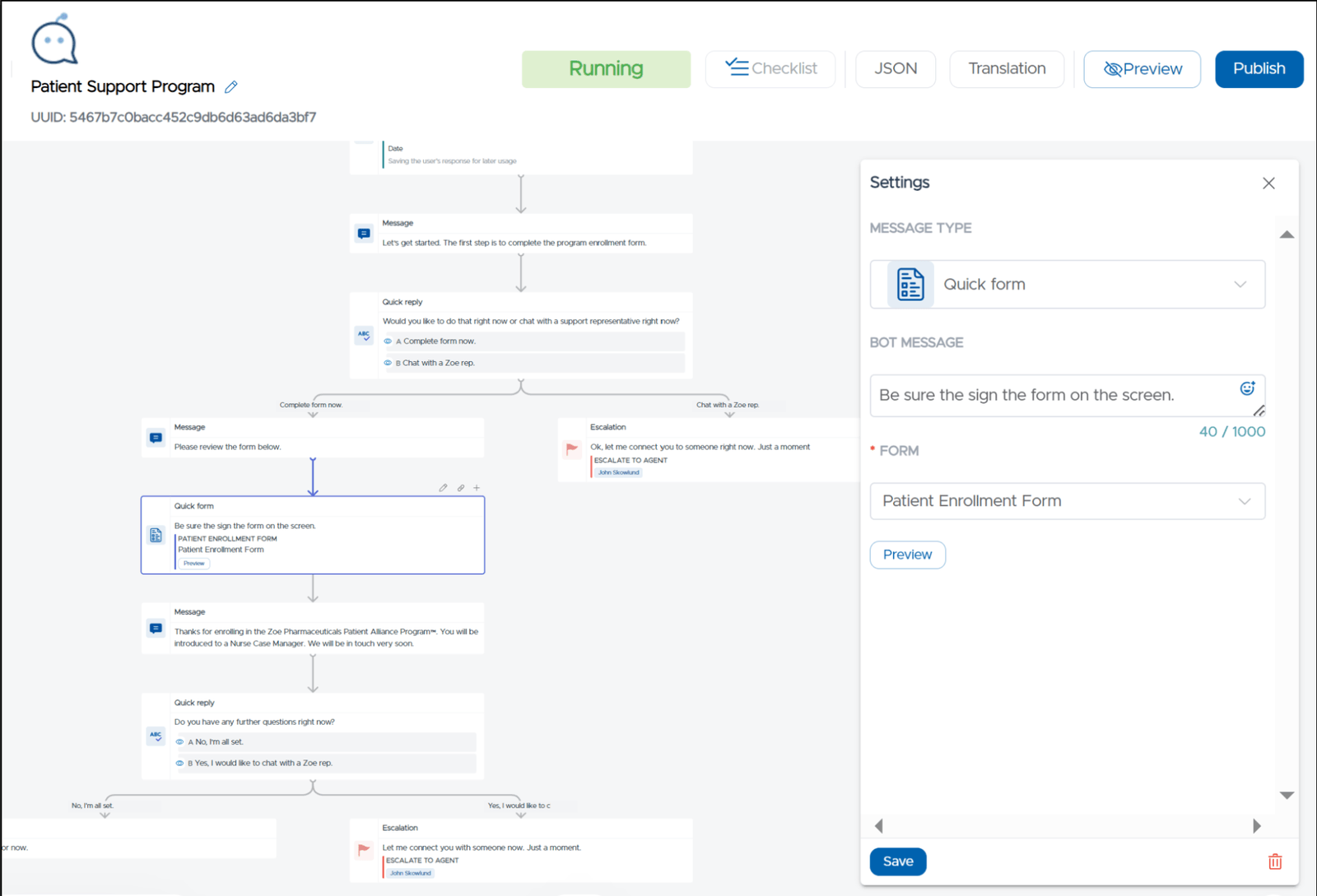 Screenshot of QliqSOFT's Healthcare Chatbot Design Studio