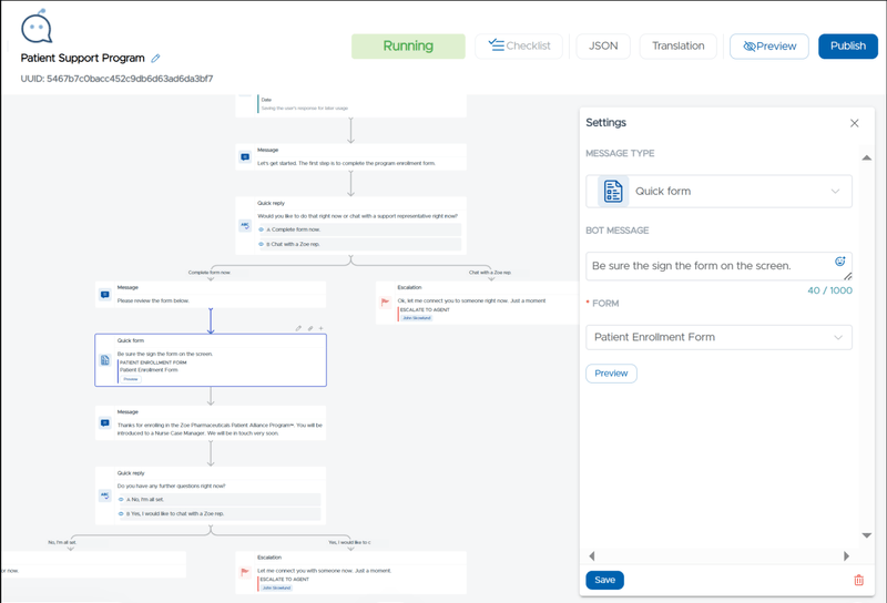 Screenshot of QliqSOFT's Healthcare chatbot design studio