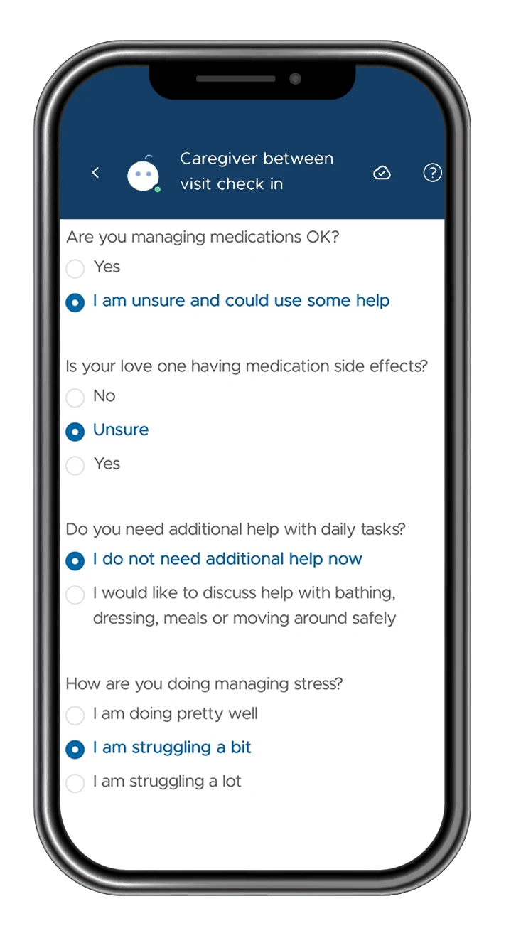 Caregiver chatbot check in