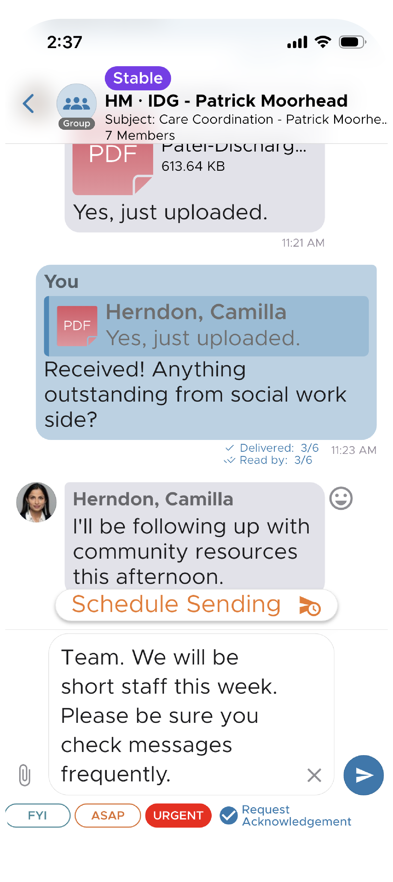 Message priority flags in QliqCHAT
