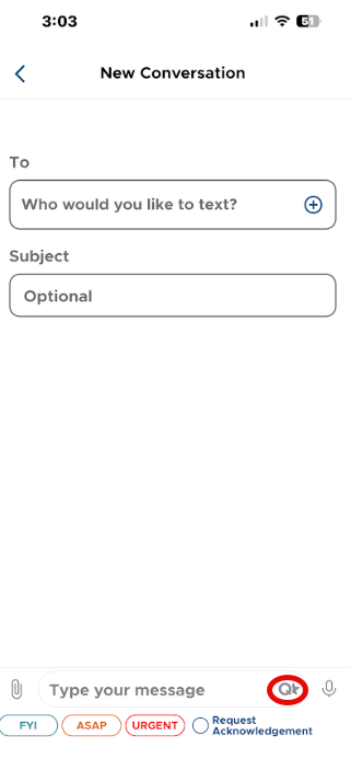 Quick Star composer menu in QliqCHAT mobile