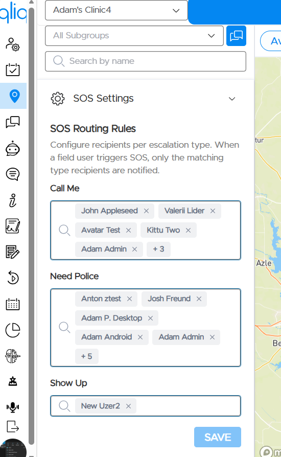 SOS Settings routing configuration