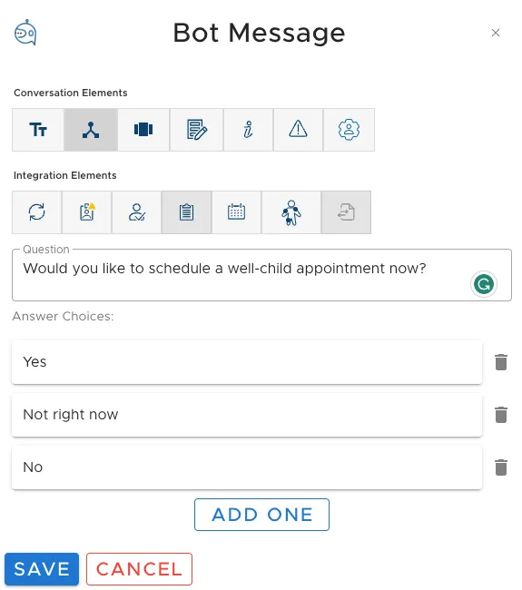 The no-code workflow editor for a four-month well-child reminder chatbot