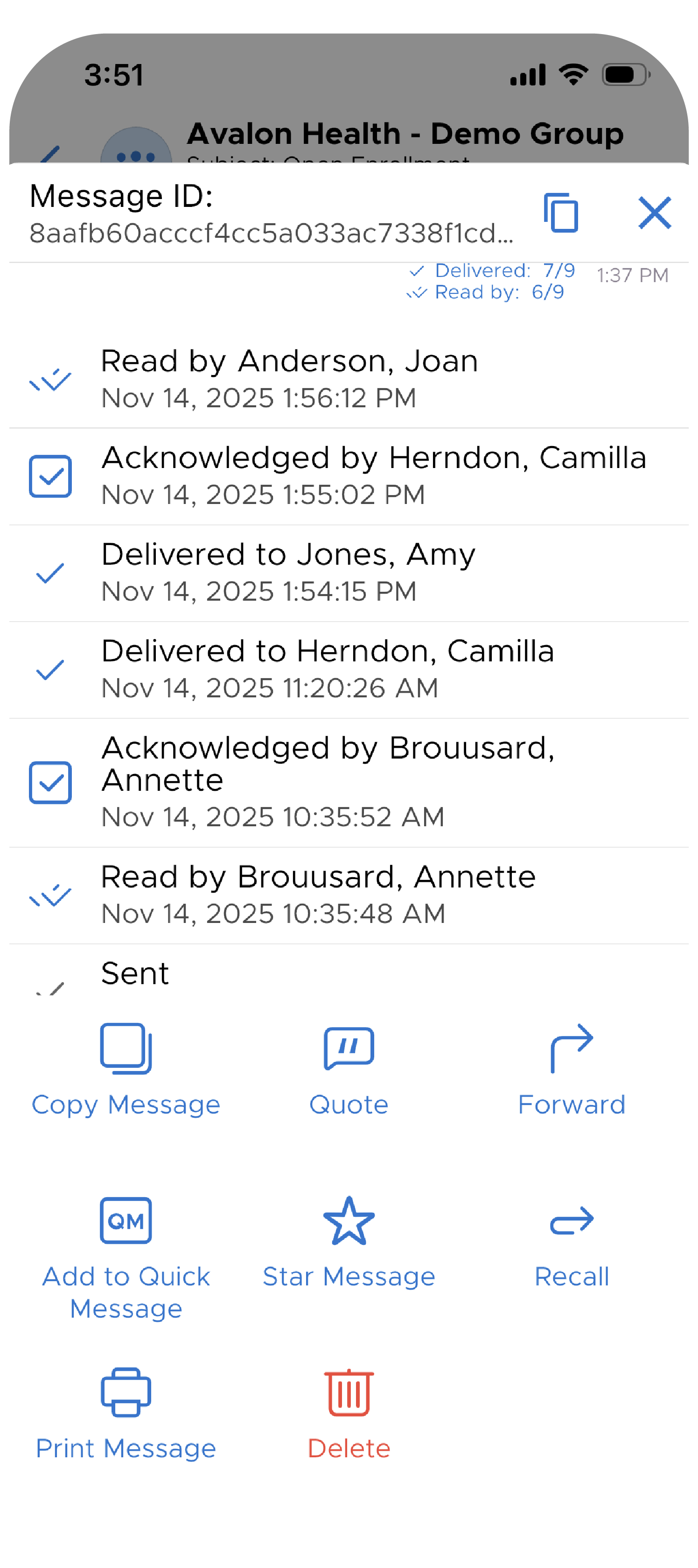 Requesting message acknowledgement in QliqCHAT
