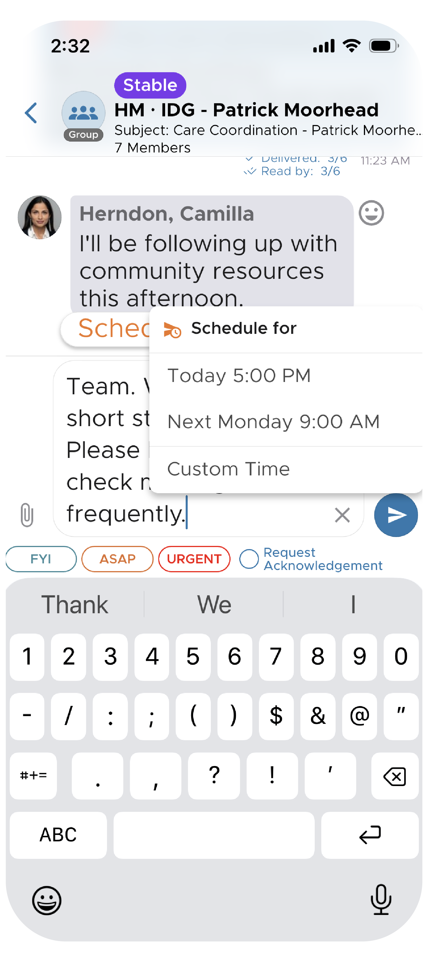 Scheduling a message in QliqCHAT